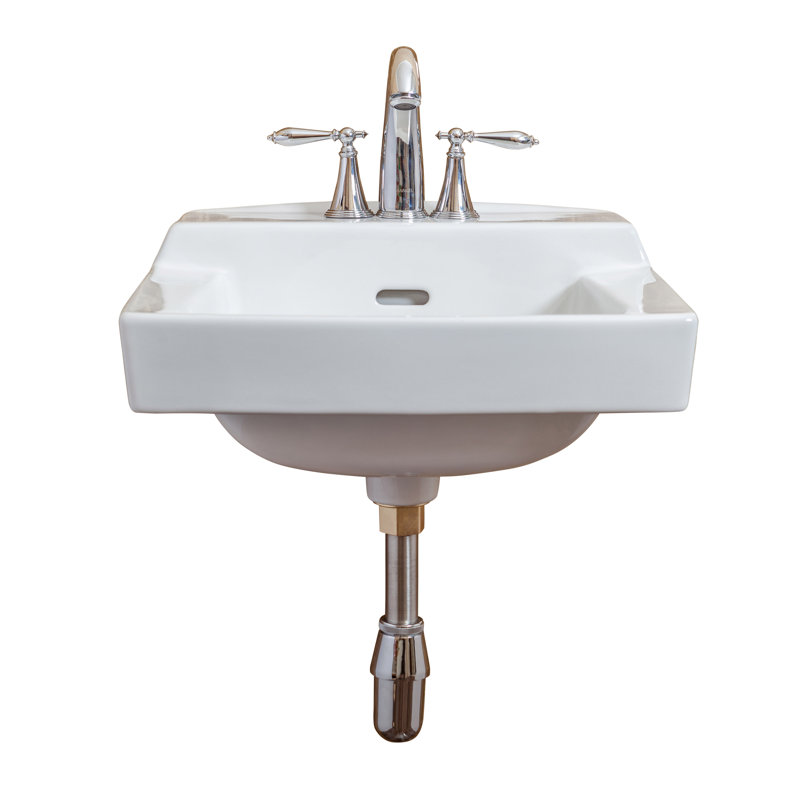 Lavabo de salle de bain mural rectangulaire en céramique avec trop-plein, blanc