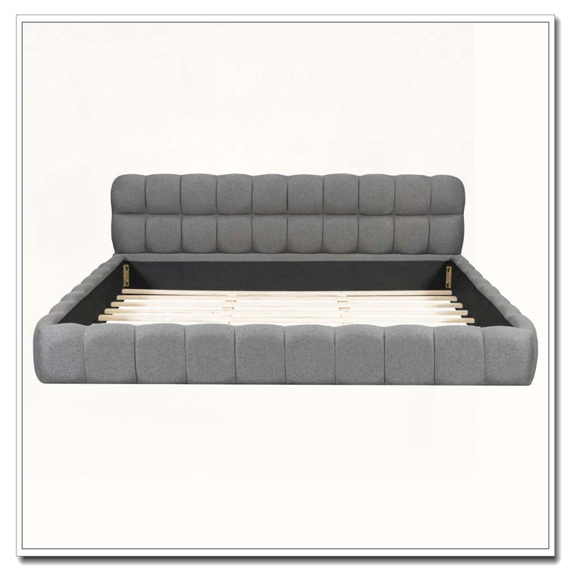 Très grand lit plateforme tapissier avec tissu épais, Gris