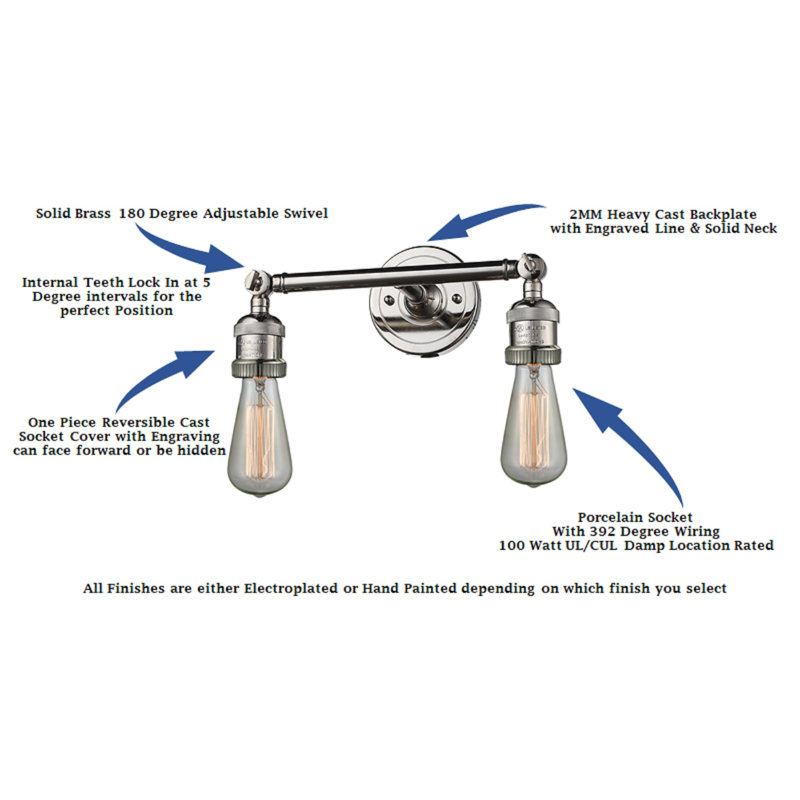 Galaviz 2 - Light Dimmable Vanity Light, Polished Nickel, Seedy, 6 Watt Vinage LED Bulb