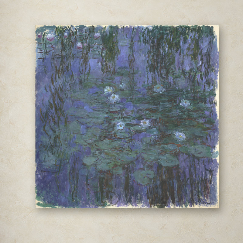 « blue water lilies », impression sur toile, H 35 po x l 35 po x P 2 po, Pas de tapis, Toile tendue