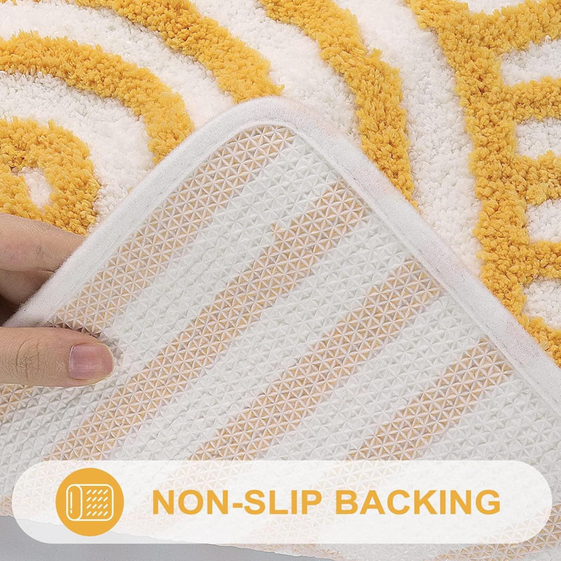 Boho Yellow White Sun Bath Mat - Non-Slip Microfiber Rug, 18x26" | Washable, Absorbent for Tub/Sink/Shower