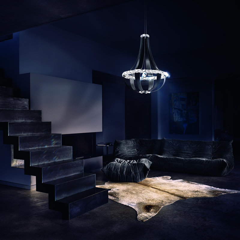 Crystal Empire LED 12 Light 20.5in x 27in Chandelier in White Pass with Clear Radiance Crystals, 111.5" H x 20.5" W x 20.5" D