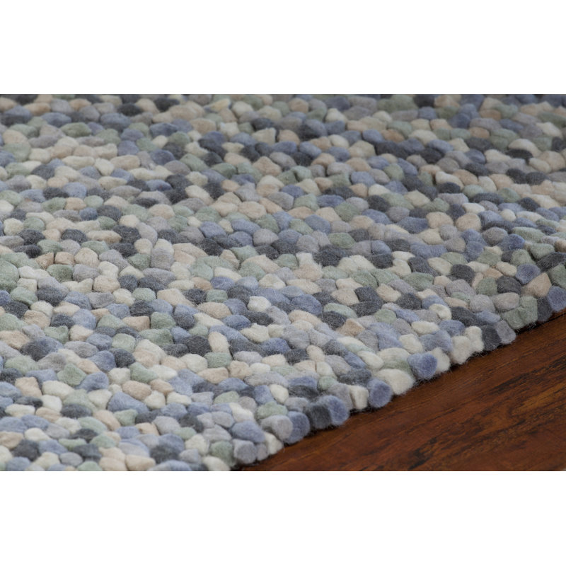 Kerre Authentic Hand-Woven Handmade High Pile Modern Gray, White, Blue & Navy Pebbled Gems Wool Area Rug, Rectangle 9' x 13'