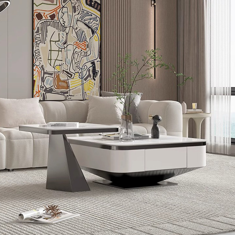 Simple light luxury rock panel coffee table, 14.56" H x 31.49" L x 31.49" W