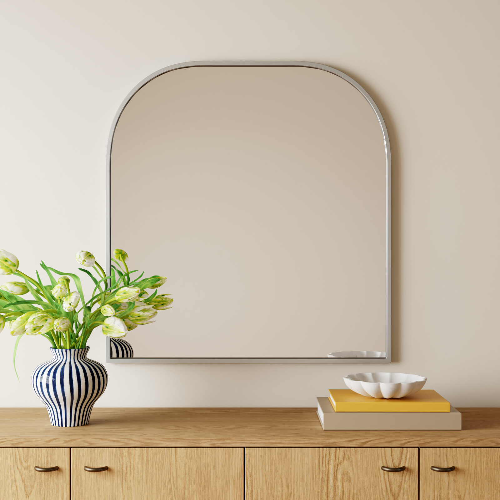 Sabine Metal Wide Arch Wall Mirror, Silver, 34" x 36"