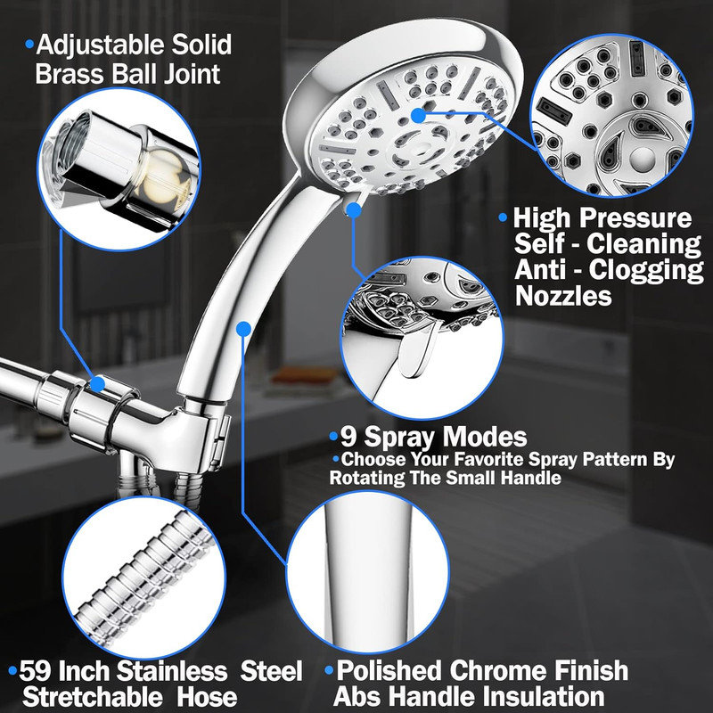 High Pressure Powerful Water Handheld Shower Set 9Function