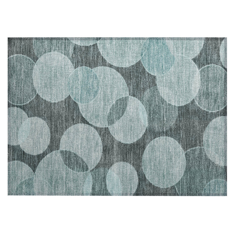 Machine Washable Indoor/Outdoor Chantille Teal Rug, Rectangle 1'8" x 2'6"