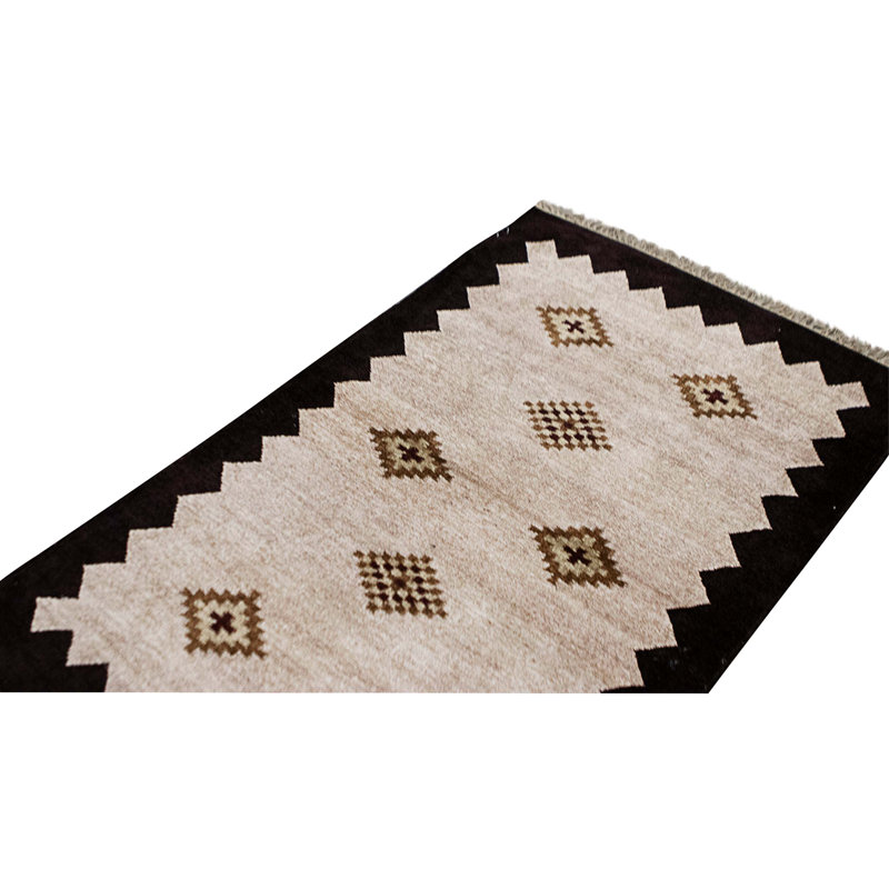 Hand Knotted Wool Area Rug in Beige And Brown