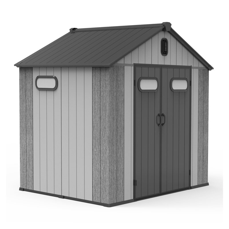 8x6 FT Resin Outdoor Storage Shed with Lockable Doors, Waterproof Heavy-Duty Plastic Garden Tool Shed for Patio Furniture & Lawn Mower