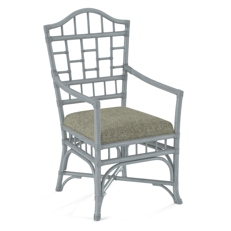 Chippendale Upholstered Arm Chair, White Textured Performance; 0865-91, Nickel