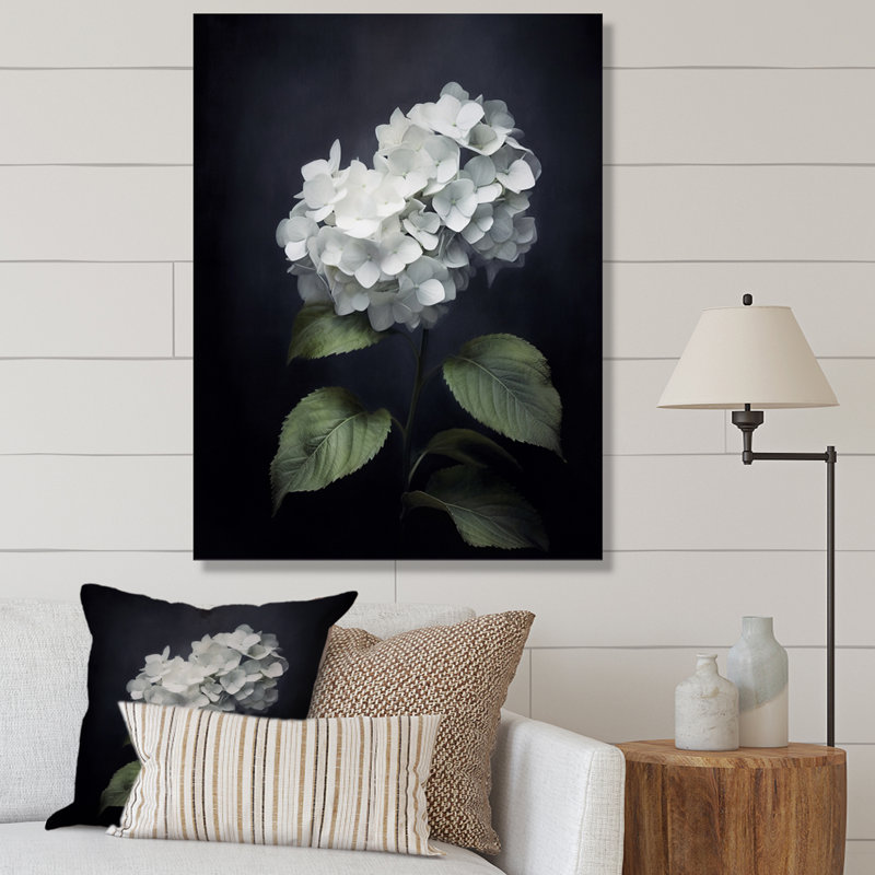 Fleurs d'hortensia noires et blanches sur toile, H 40 po x l 30 po x P 1 po, Toile tendue