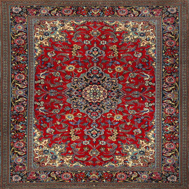 Tapis traditionnel rouge / brun Dain, Carré 3 pi