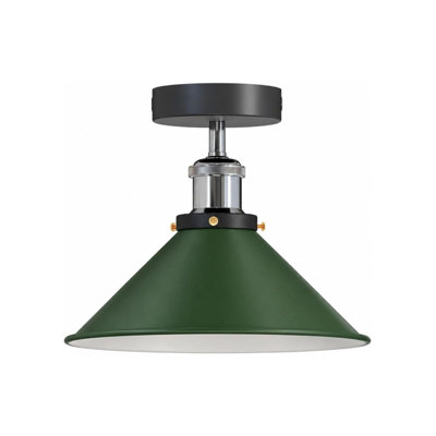 Industrial Farmhouse Semi Flush Mount Ceiling Light, Metal Cone Shade Indoor Ceiling Fixture, E26 Base