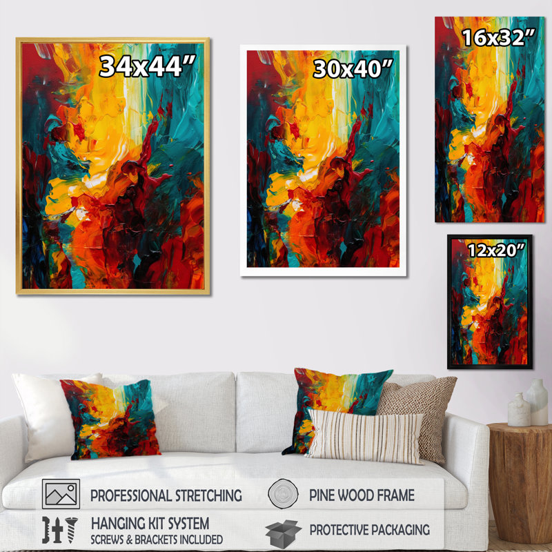 Voyage de l'abstraction jaune et turquoise II - impression, Toile tendue, H 44 po x l 34 po x P 1,5 po