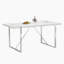 Table de salle à manger rectangulaire blanche rétro de 55 pouces à grain blanc, équipée d'un plateau en panneau de fibres à densité moyenne de 1,57 pouce d'épaisseur et de pieds en métal blanc.