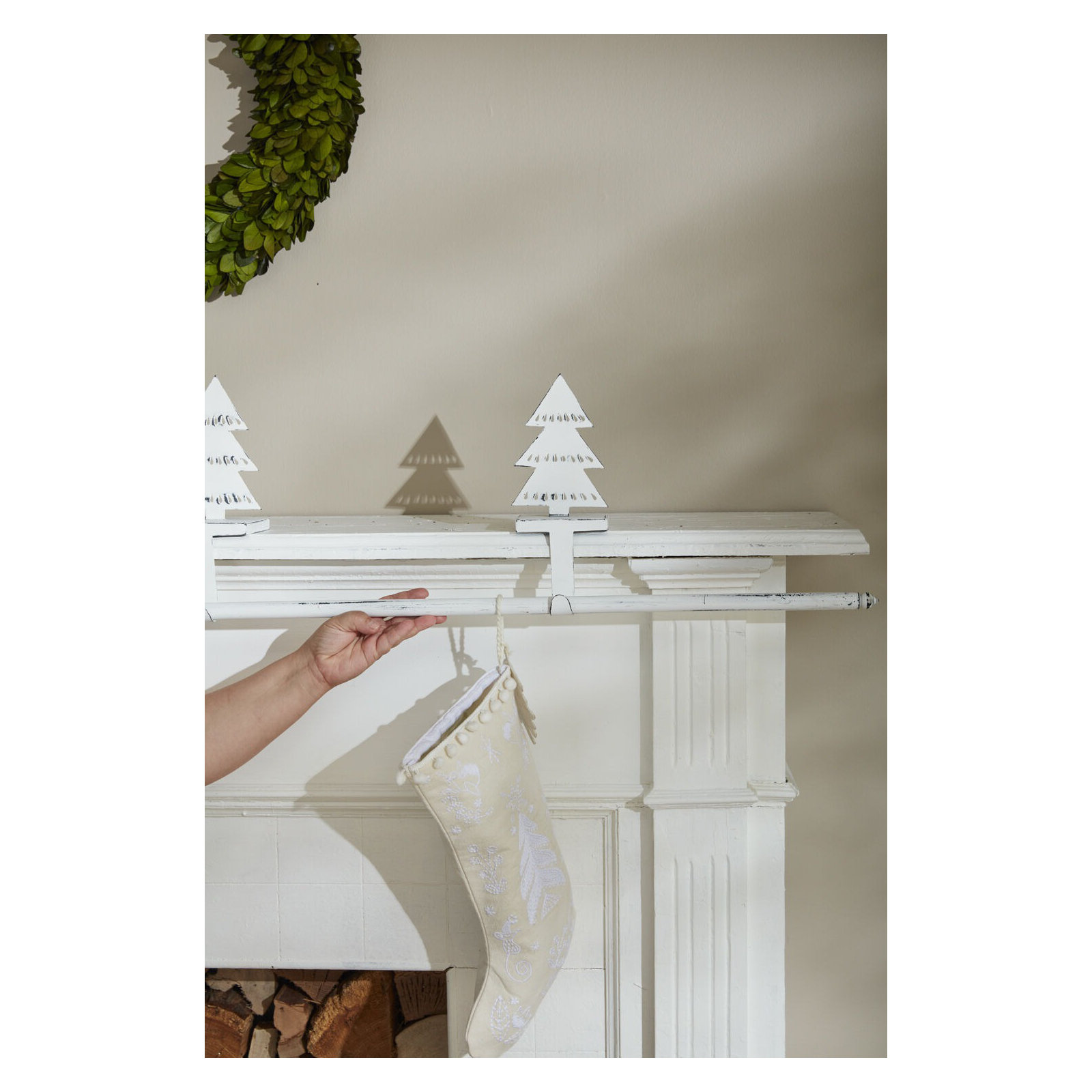 Pine Tree Stocking Holder, White