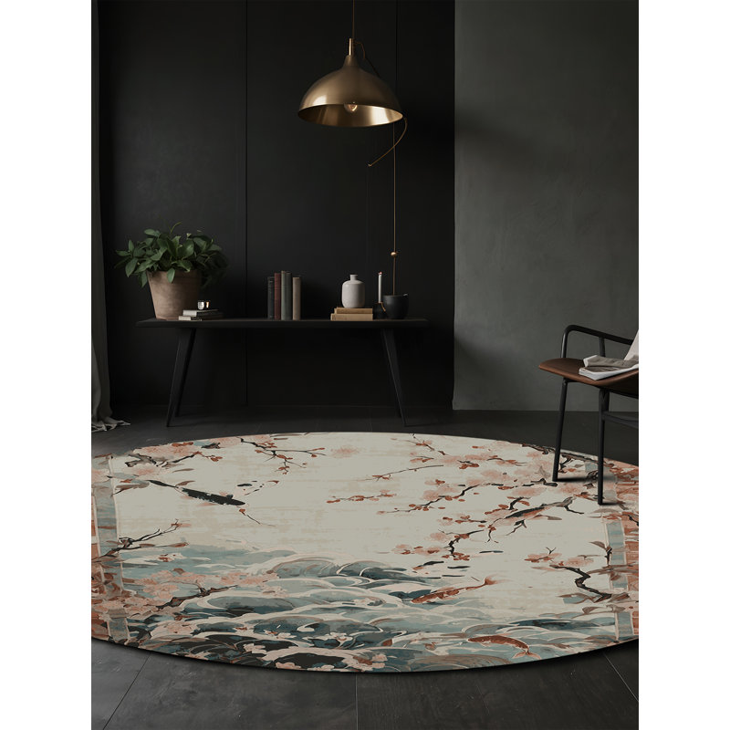 Tapis gris soyeux et moelleux, Rond 4 pi