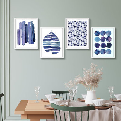 "Motif aquarelle moderne abstrait, tons bleus et blancs, œuvre d'art moderne minimaliste", 4 pièces