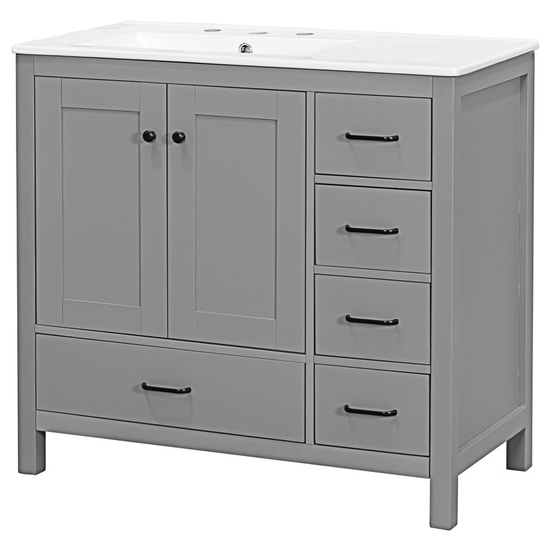 Ensemble de meuble-lavabo avec lavabo en céramique, Gris