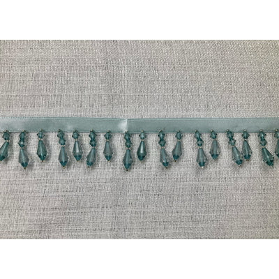 Frange perlée de cristal de Lucite turquoise avec bordure de 1,5 po de largeur CBF-3/44 vendue à la verge
