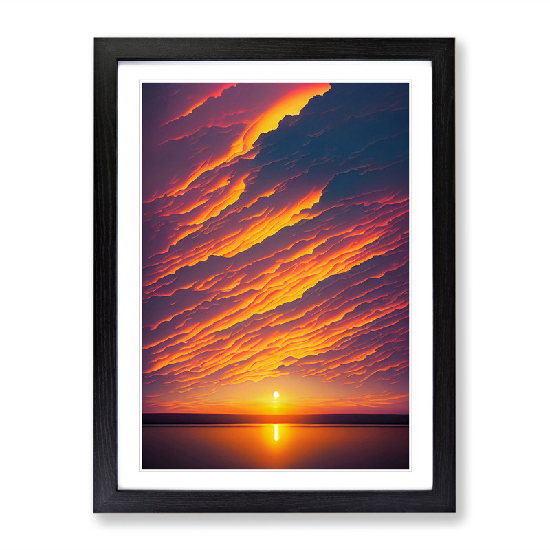 XV1022-572X An Astounding Ocean Sunset - Single Picture Frame Print, Black, 64cm H x 46cm W x 2cm D