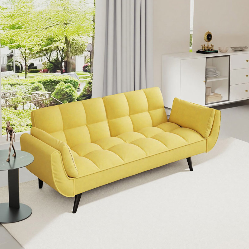 Accoudoirs évasés en velours 74 po Veleria, Velours jaune