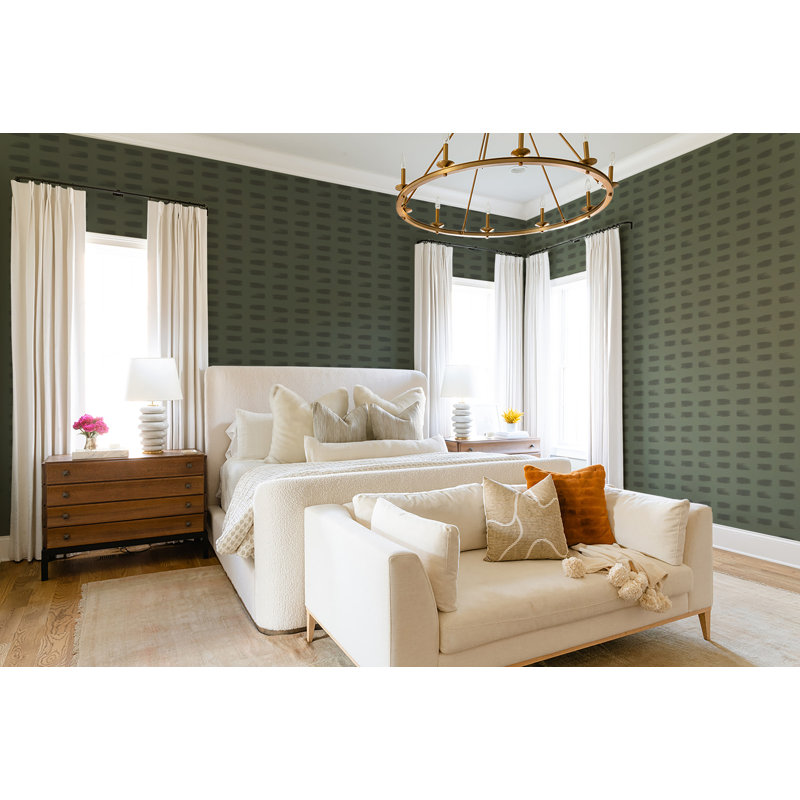 Dashed Wallpaper, Olive, Non-Pasted, Paper