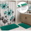 Tapis de bain en chenille épaisse et peluche vert turquoise avec rideau de douche à motifs floraux et crochets - Ensemble de 15 pièces