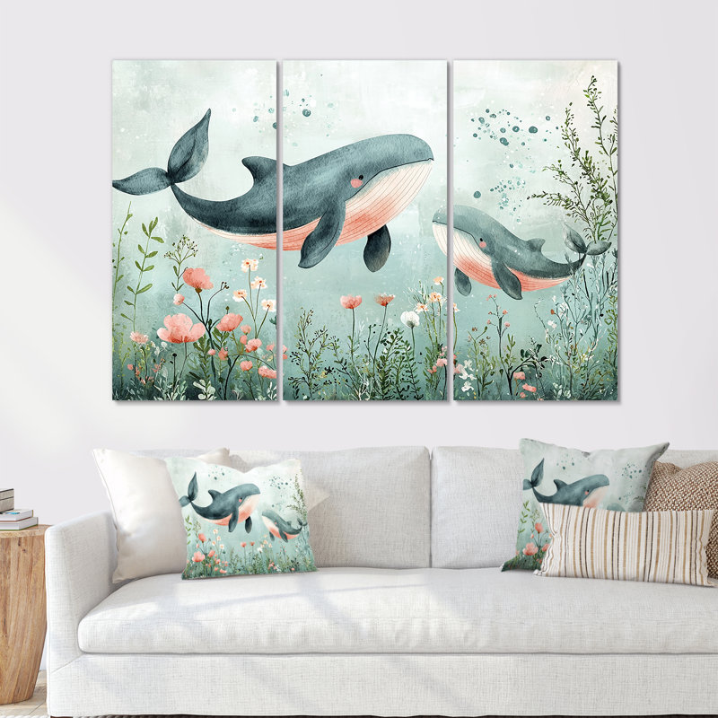 Gentle Whales - ensemble de reproduction d'art mural pour chambre de bébé, Métal métal, H 28 po x l 36 po x P 1 po