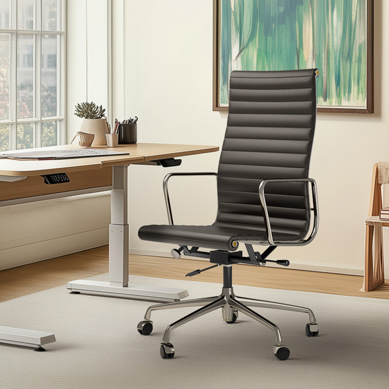 Genuine Leather Conference Chair, Black