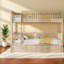Lits superposés avec rangement, lits jumeaux en pin, style rustique gain de place pour chambre d'enfant-1960748045