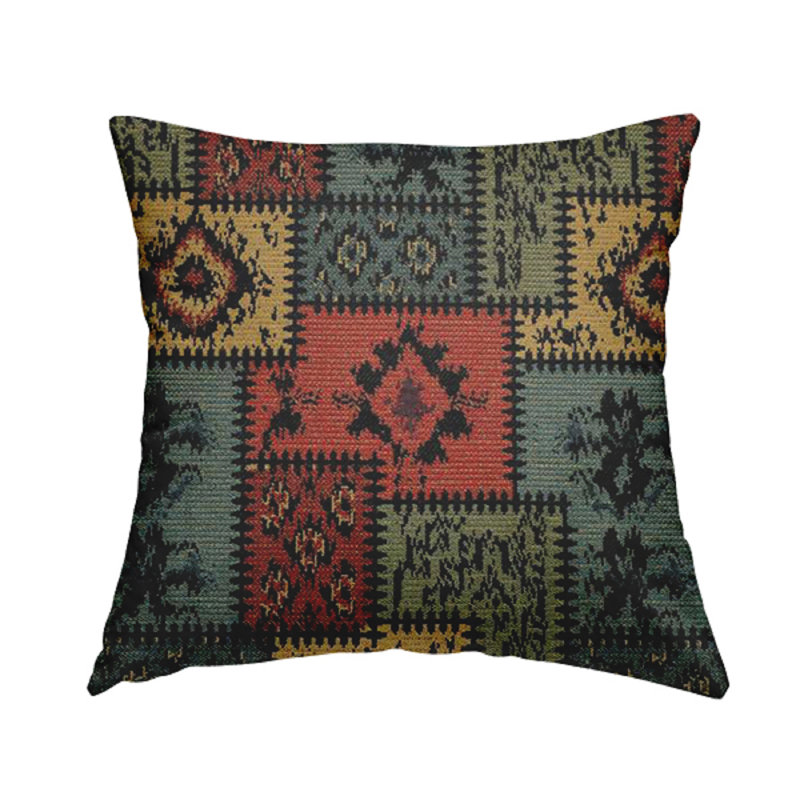 Ashtyn Patchwork Square Throw Cushion, 55cm H x 55cm W x 5cm D, Black/Orange/Blue