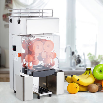 Commercial Juicer Machine, 110V Orange Squeezer, 120W Juice Extractor for 22-30 per Minute, Pull-Out Filter Box SUS 304 Tank PP Cover, Two Peel Collecting Buckets for Lemon, Sugar Cane, Orange