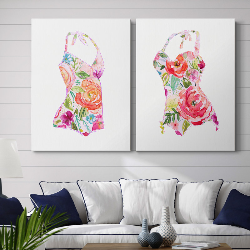 Ensemble de reproduction de peinture tropicale I - 2 pièces, H 32 po x l 48 po x P 1 po, Toile tendue, Pas de tapis