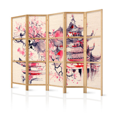 225 cm W x 171 cm H 5 - Panel Solid Wood Folding Room Divider