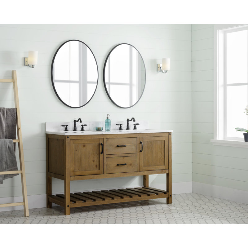 Radstock 54'' Double Bathroom Vanity with Top, Antique Natural