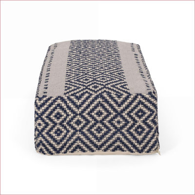 Repose-pieds rectangulaire bleu ciel et ivoire 42 po x 24 po x 19 po pour le salon / la chambre à coucher | Blanc + bleu | Tissu