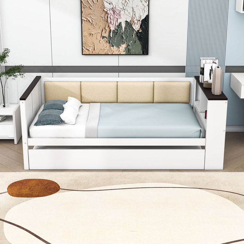 Wood Daybed with Shelves, USB and Trundle, Twin