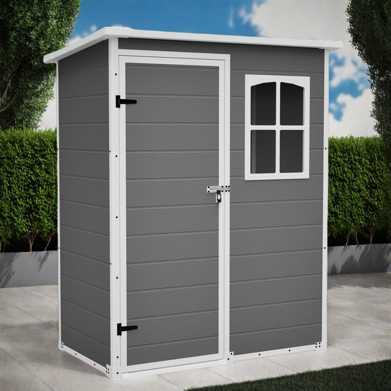 Remise de rangement extérieure en résine 5 x 3 pi avec plancher, conception de fenêtre imperméable et verrouillable pour la cour ou la pelouse