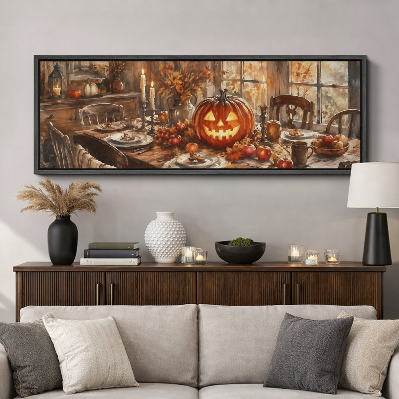 «Rustic Jack O Lantern», art de la salle à manger, photos de la salle à manger, impression sur toile encadrée, impression sur toile, 3 pièces