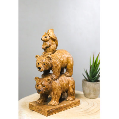 Figurines totem ours noirs et écureuil de la forêt, imitation bois, animaux de la forêt empilés