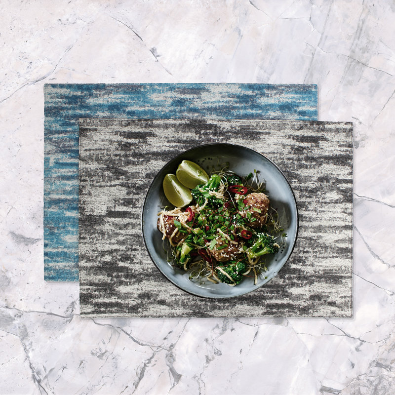 Angol Polyester Abstract Rectangle Placemat, White/Grey/Turquoise