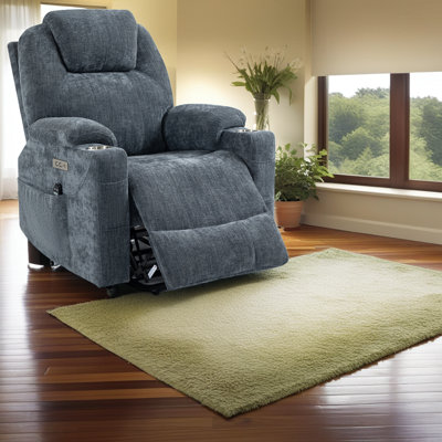 Power Lift Recliner with Massage & Heat – Chenille Fabric – Dual USB Ports – ASTM-Certified Lift Mechanism