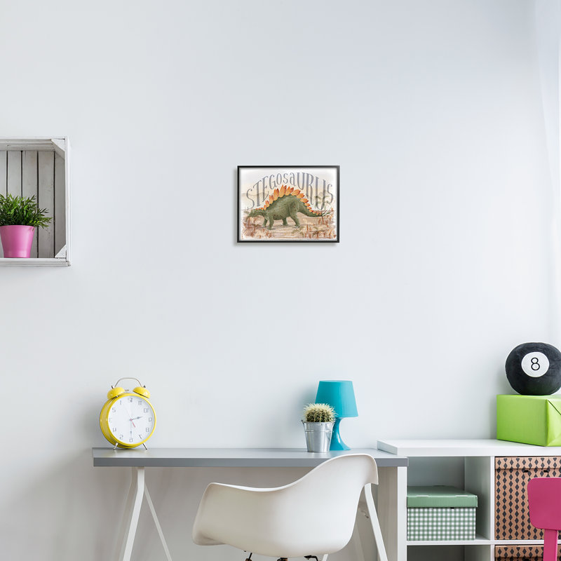 «Stegosaurus In Nature» encadré sur bois par Raquel Maciel, Giclée encadrée noir minuit, H 11 po x l 14 po x P 1,5 po