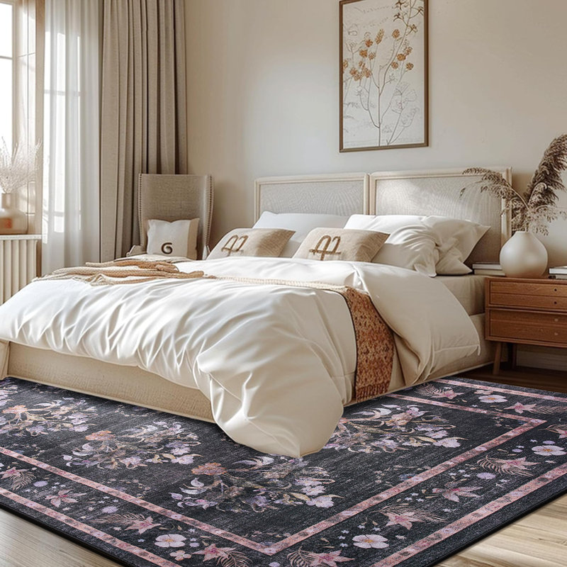 Straub Large Floral Rugs Living Room Rug Washable Bedroom Rug Non-Slip Colorful Vintage Accent Floor Carpet For Home Decor