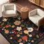 Tapis floral noir antidérapant lavable à la machine-1338537407