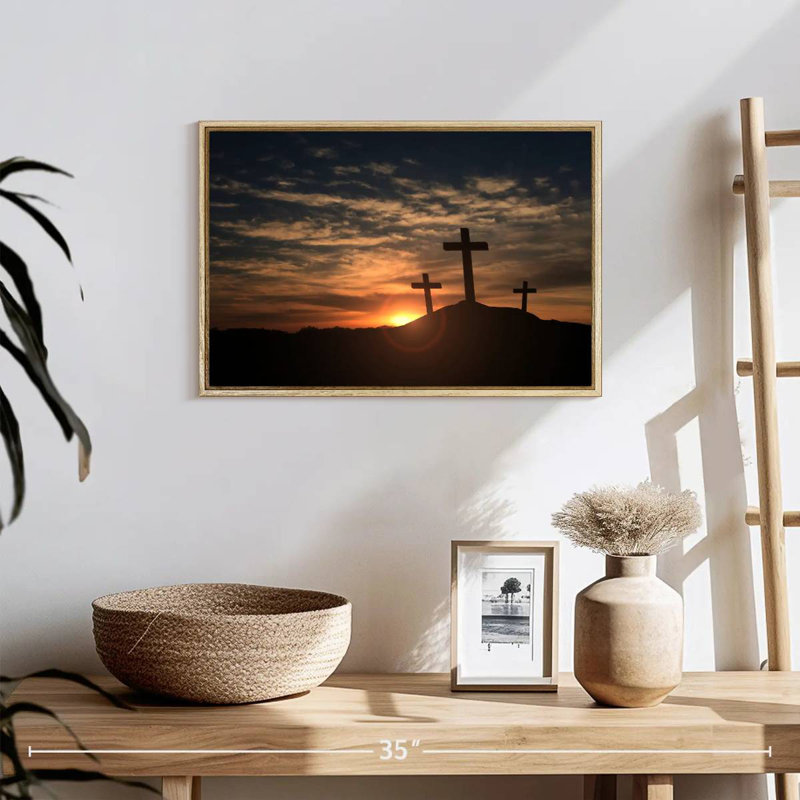 Cross Silhouettes, Floating Frame Natural Wood, 19" X 13"
