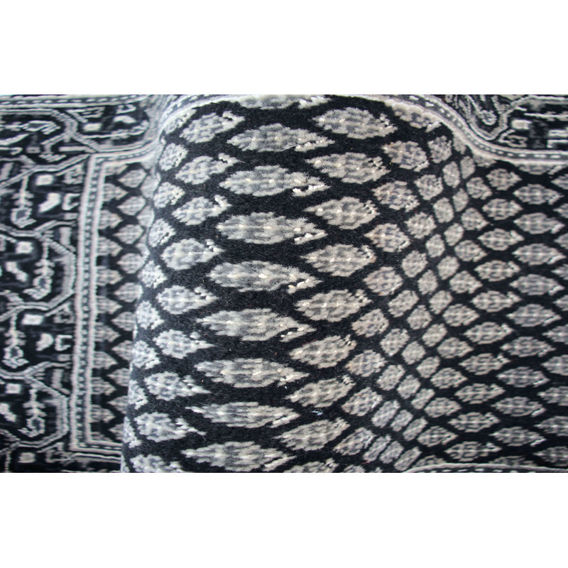 Hand-Knotted High-Quality Black Area Rug, Runner 1'11" x 3'11"