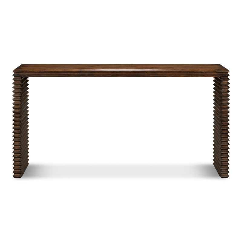 Stacked Dark Brown Solid Wood Console Table with Storage
