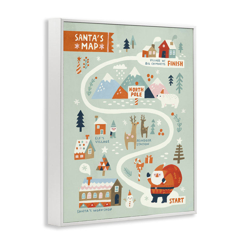 «Jolly Map of North Pole», art de la giclée encadrée par Irene Chan, Estampe numérique encadrée blanc bord de mer